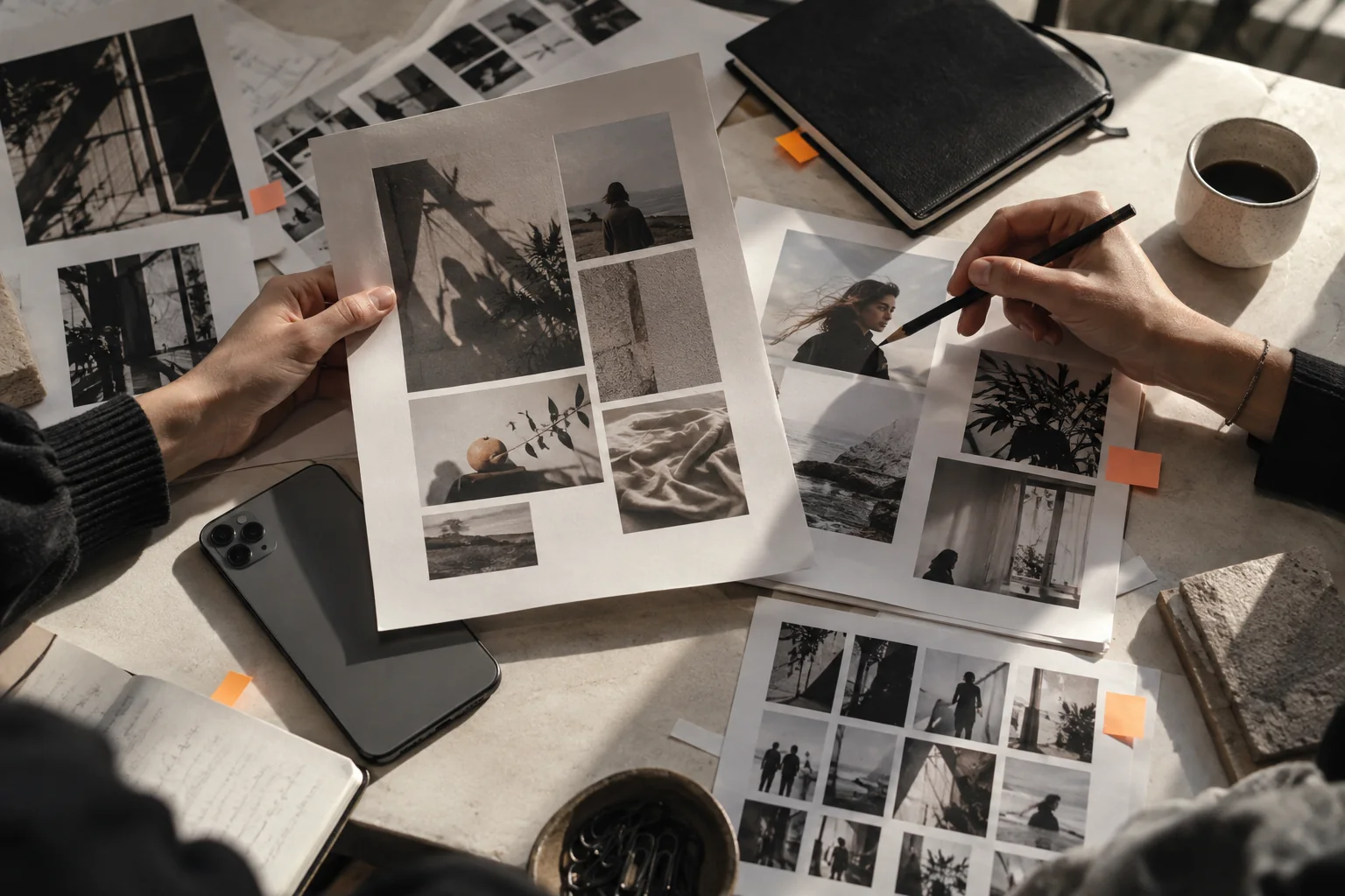 Kampagnenmaterialien, Moodboards und Notizen bei der Auswahl einer Influencer-Marketing-Agentur