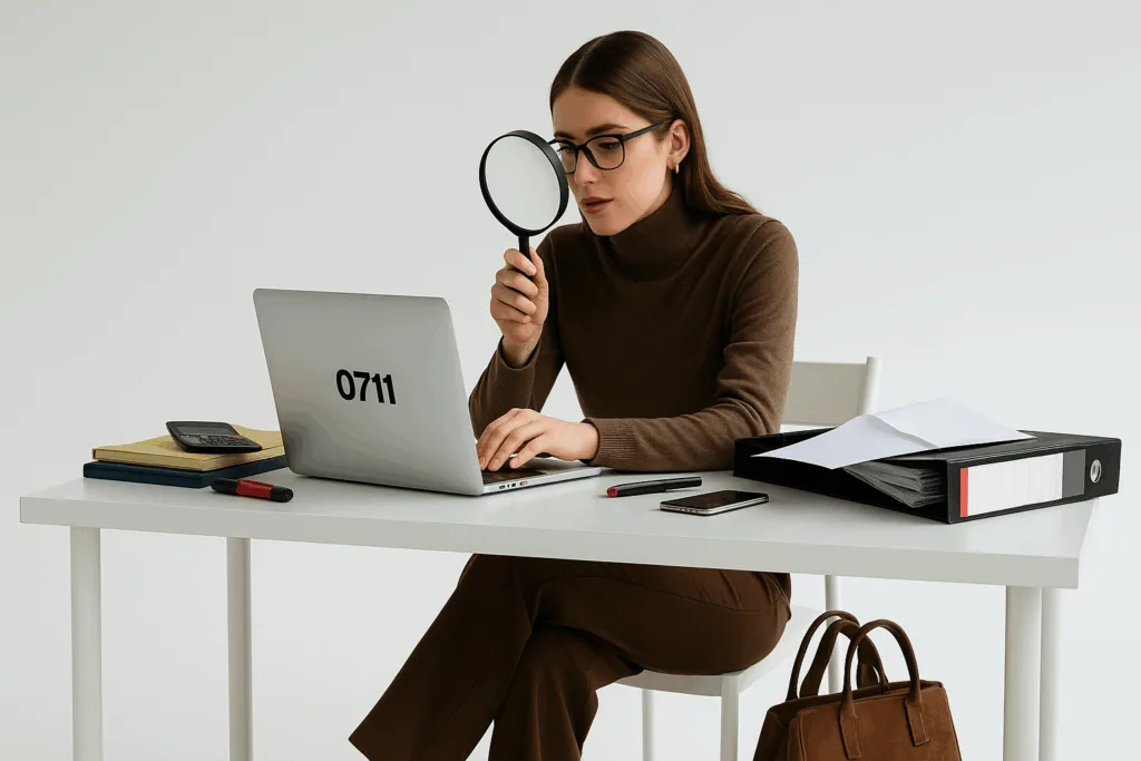 Person mit Smartphone vor Such- und Social-Media-Elementen